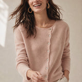 Amélise Asymmetric Cashmere Button Sweater — Pink, studio product shot