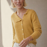 Amélise Asymmetric Cashmere Button Sweater — Yellow, studio product shot