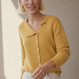 Amélise Asymmetric Cashmere Button Sweater — Yellow, studio product shot