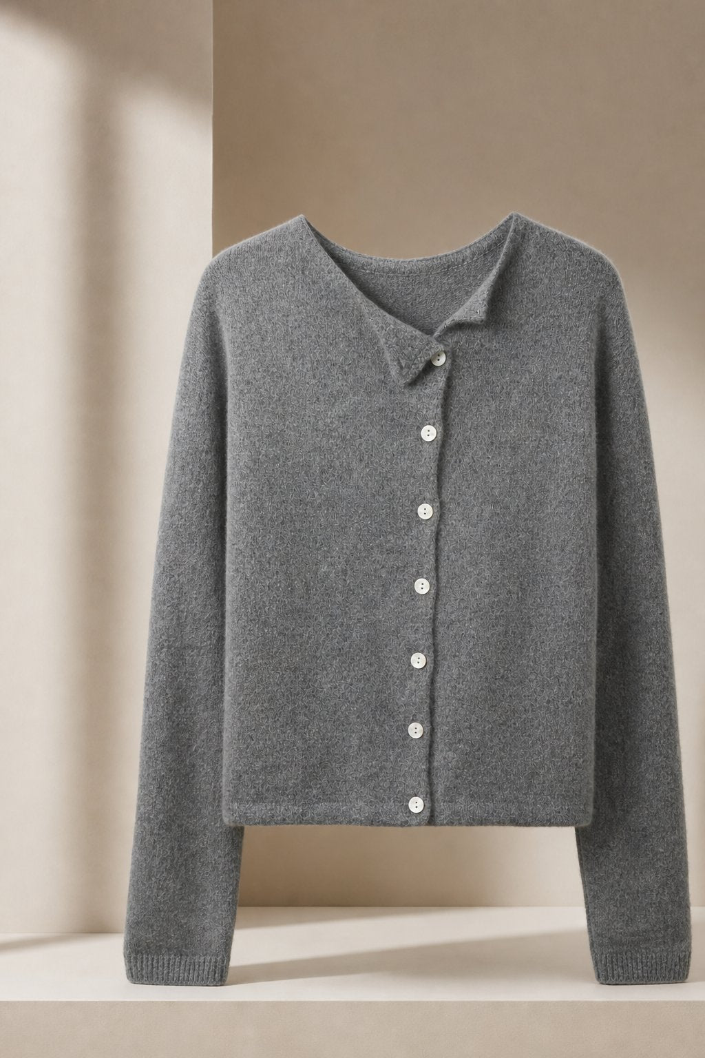 Amélise Asymmetric Cashmere Button Sweater, studio product shot
