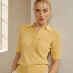 Amy Ribbed Knit Polo Blouse — Yellow, banana_republic product shot