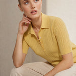 Amy Ribbed Knit Polo Blouse — Yellow, banana_republic product shot