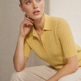 Amy Ribbed Knit Polo Blouse — Yellow, banana_republic product shot