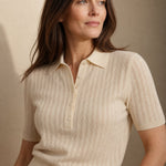 Amy Ribbed Knit Polo Blouse — White, banana_republic product shot