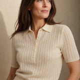 Amy Ribbed Knit Polo Blouse — White, banana_republic product shot