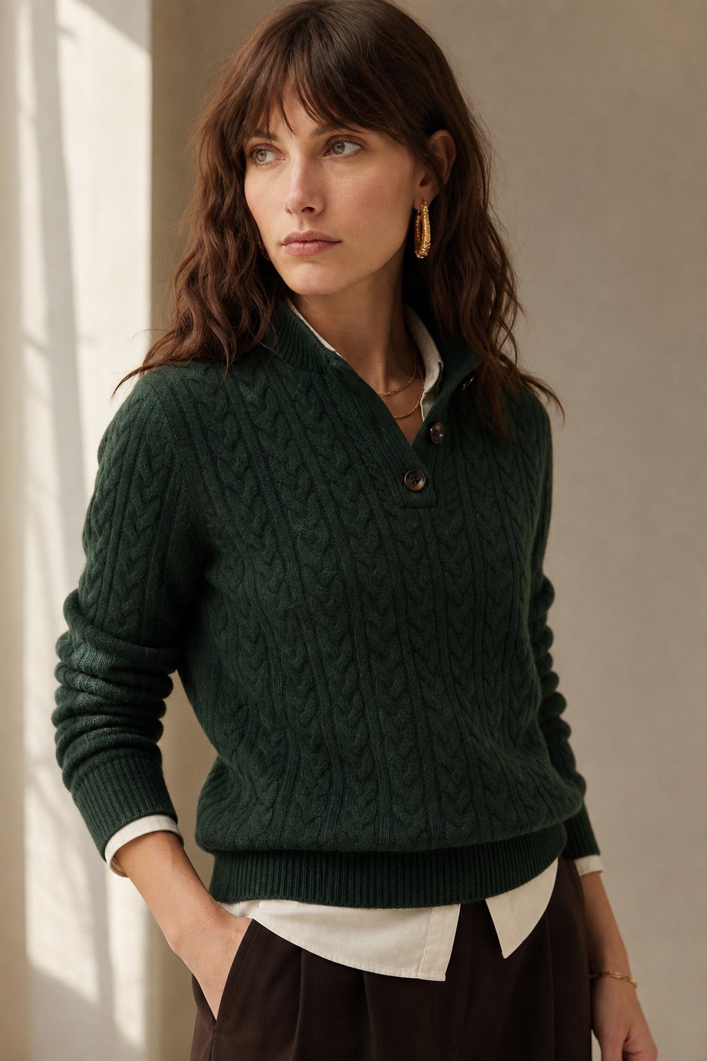 Arden Button-Up Cashmere Sweater — Olive, banana_republic product shot