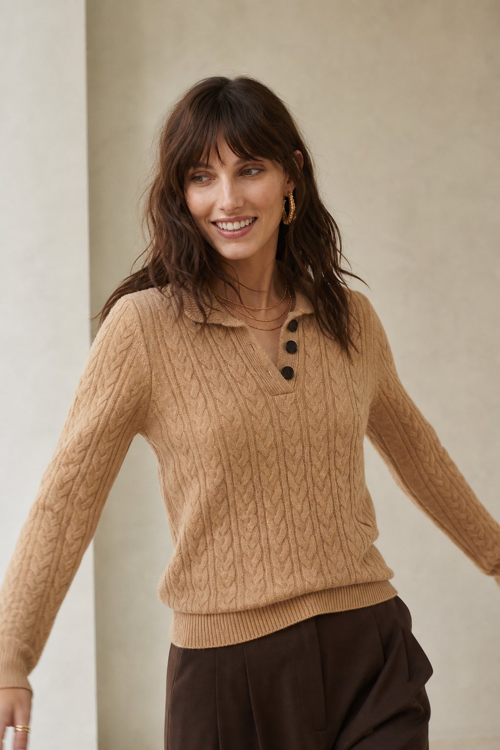 Arden Button-Up Cashmere Sweater — Khaki, banana_republic product shot