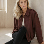 Arden Women's Suede Bomber — Burgundy, banana_republic product shot