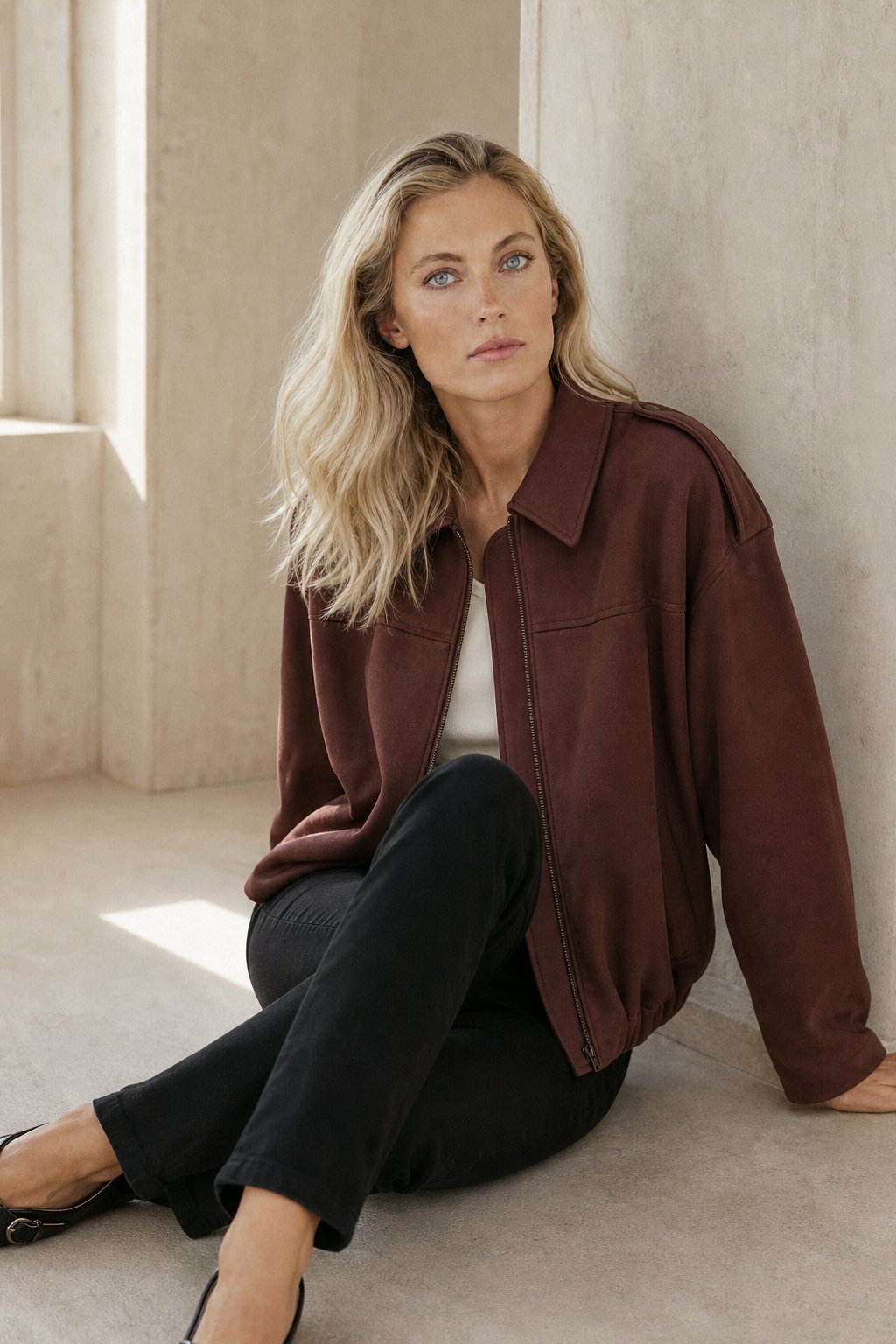 Arden Women's Suede Bomber — Burgundy, banana_republic product shot