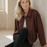 Arden Women's Suede Bomber — Burgundy, banana_republic product shot
