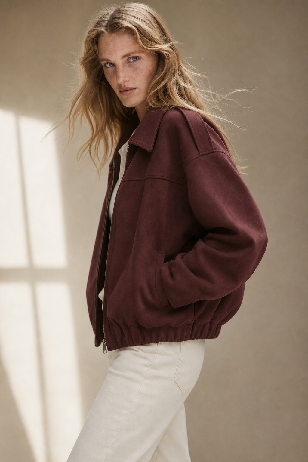 Arden Women's Suede Bomber — Burgundy, banana_republic product shot