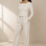 Arden Wool-Blend Flare Trousers — White, banana_republic product shot