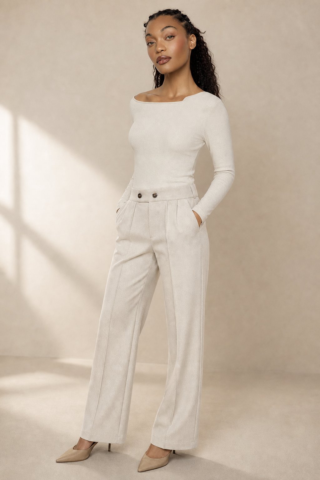 Arden Wool-Blend Flare Trousers — White, banana_republic product shot