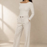 Arden Wool-Blend Flare Trousers — White, banana_republic product shot