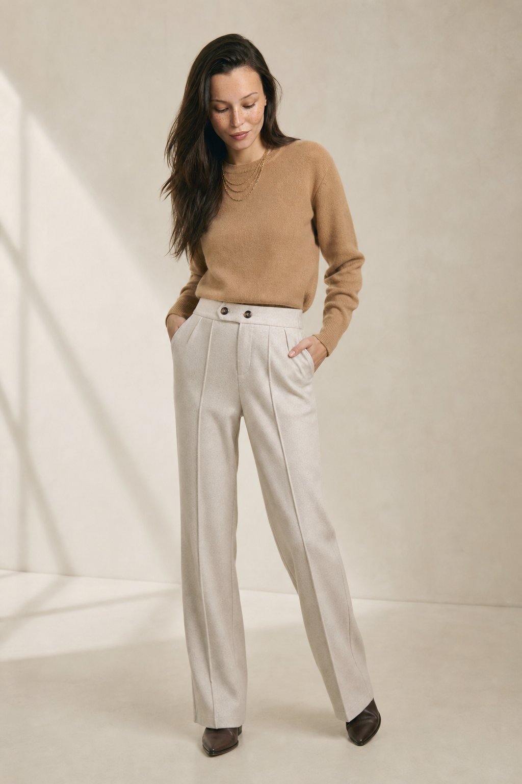 Arden Wool-Blend Flare Trousers — White, banana_republic product shot