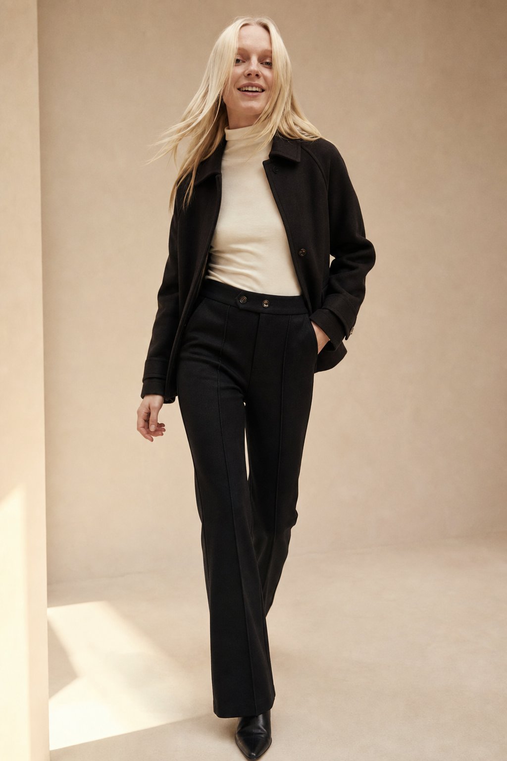 Arden Wool-Blend Flare Trousers — Black, banana_republic product shot