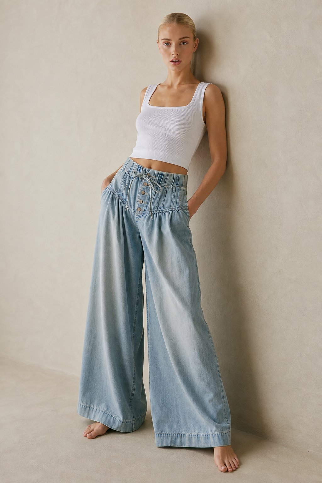 Aria Women's Pull-On Chambray Jeans — Sky, banana_republic product shot