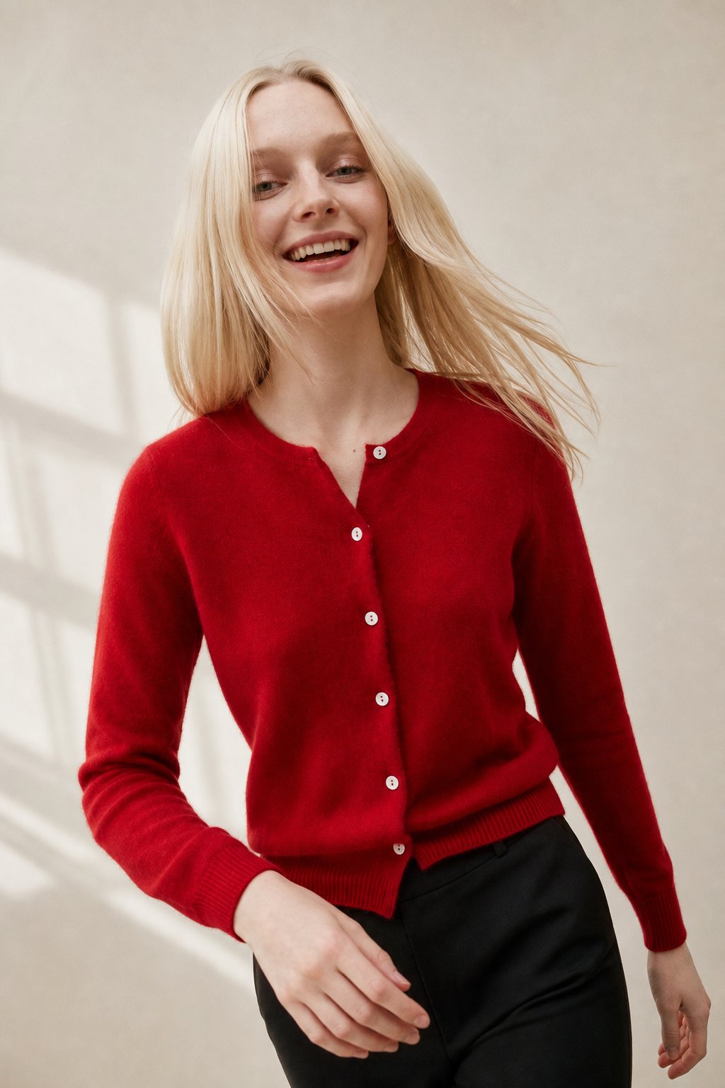 Ashford Cashmere Crew Cardigan — Red, banana_republic product shot