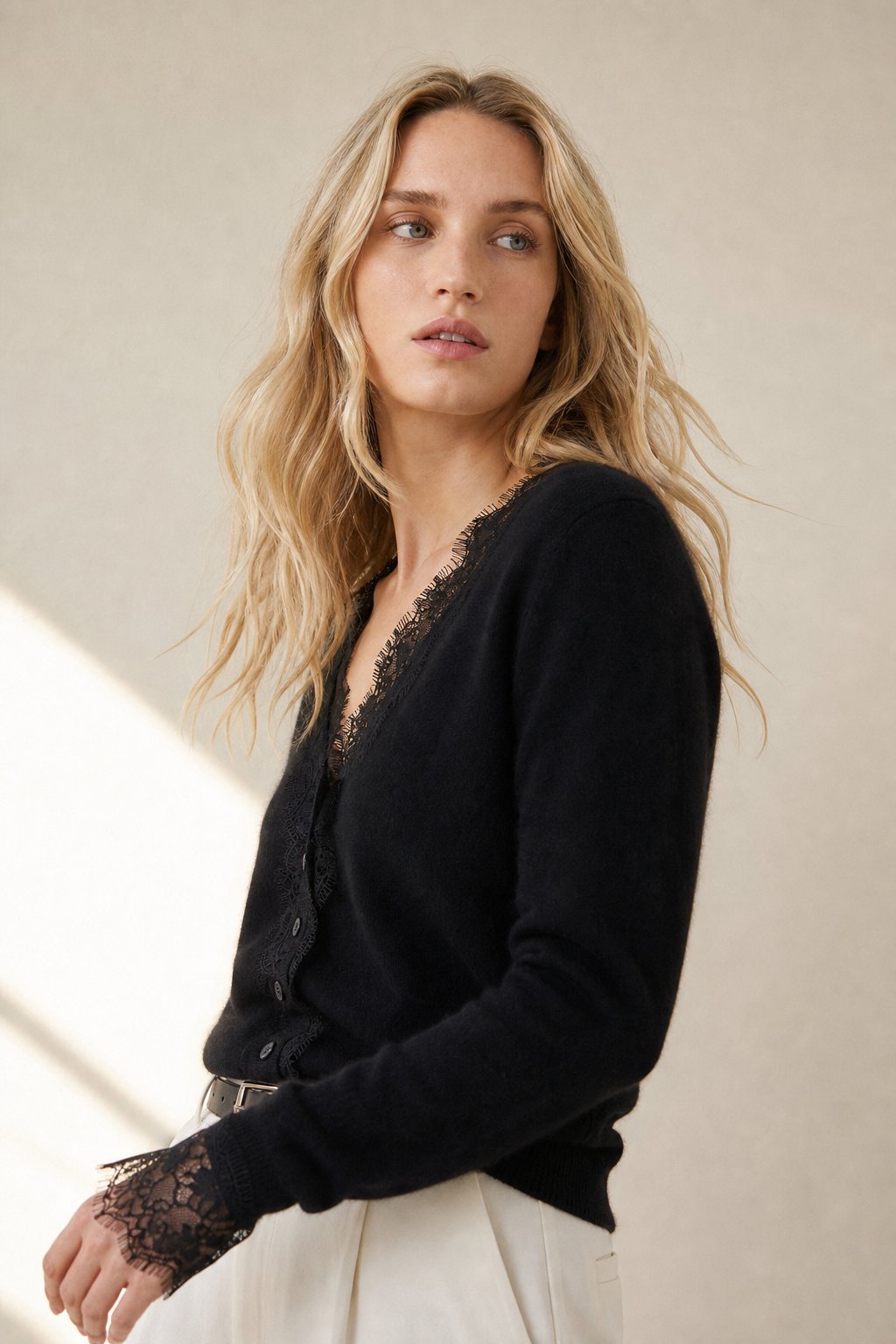 Aurora Lace Cardigan — Black, banana_republic product shot