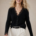 Aurora Lace Cardigan — Black, banana_republic product shot