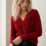 Aurora Lace Cardigan — Red, banana_republic product shot