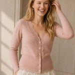 Aurora Lace Cardigan — Pink, banana_republic product shot