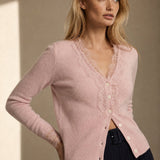 Aurora Lace Cardigan — Pink, banana_republic product shot