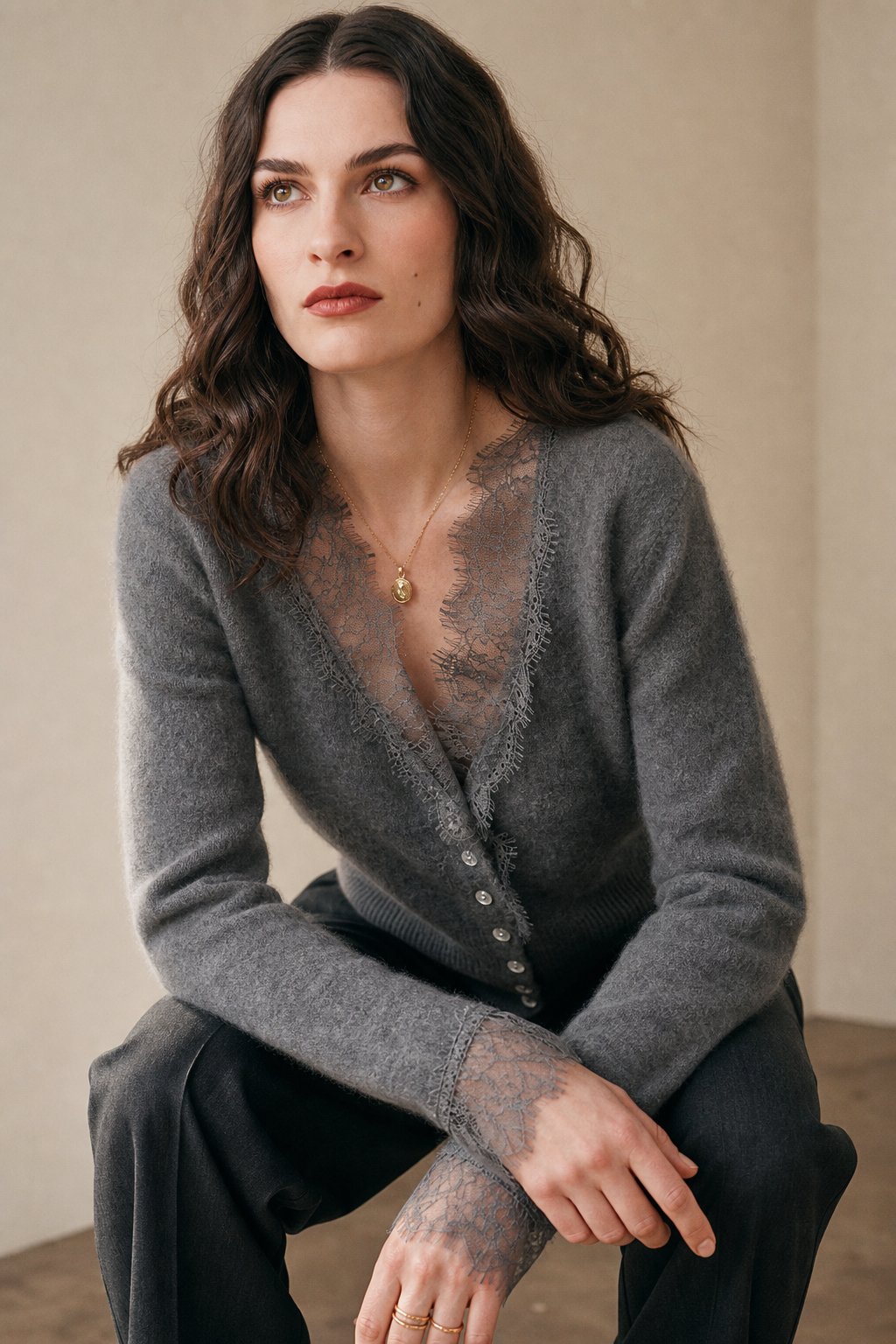Aurora Lace Cardigan — Gray, banana_republic product shot