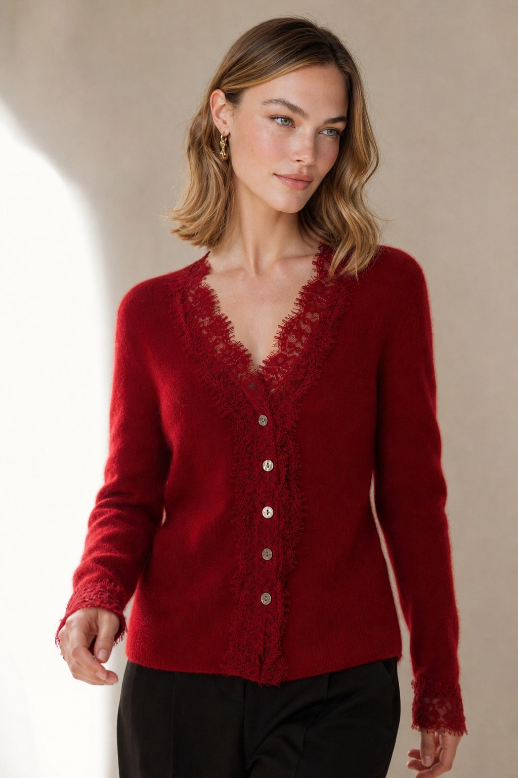 Aurora Lace Cardigan — Red, banana_republic product shot