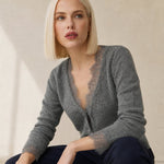Aurora Lace Cardigan — Gray, banana_republic product shot