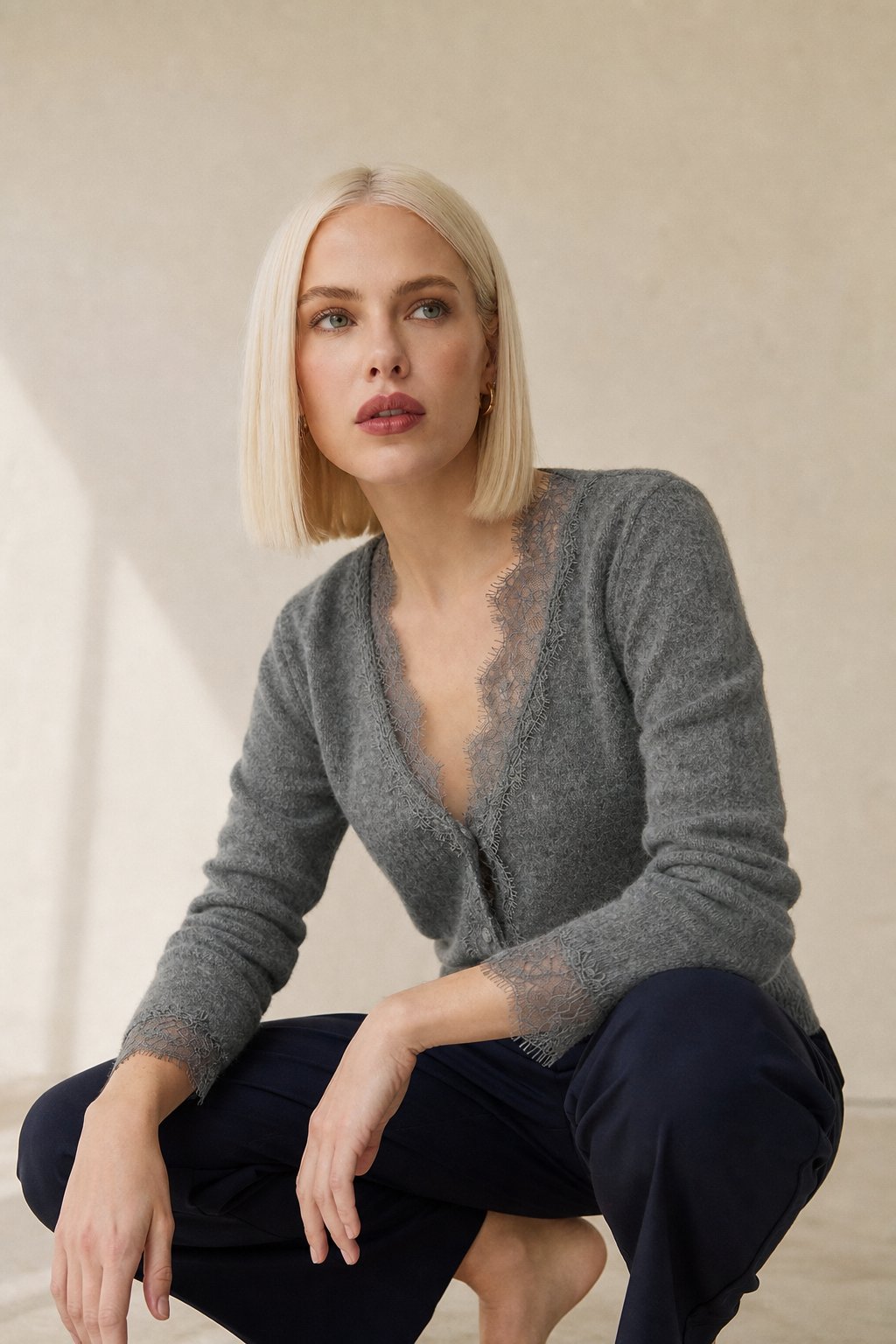 Aurora Lace Cardigan — Gray, banana_republic product shot