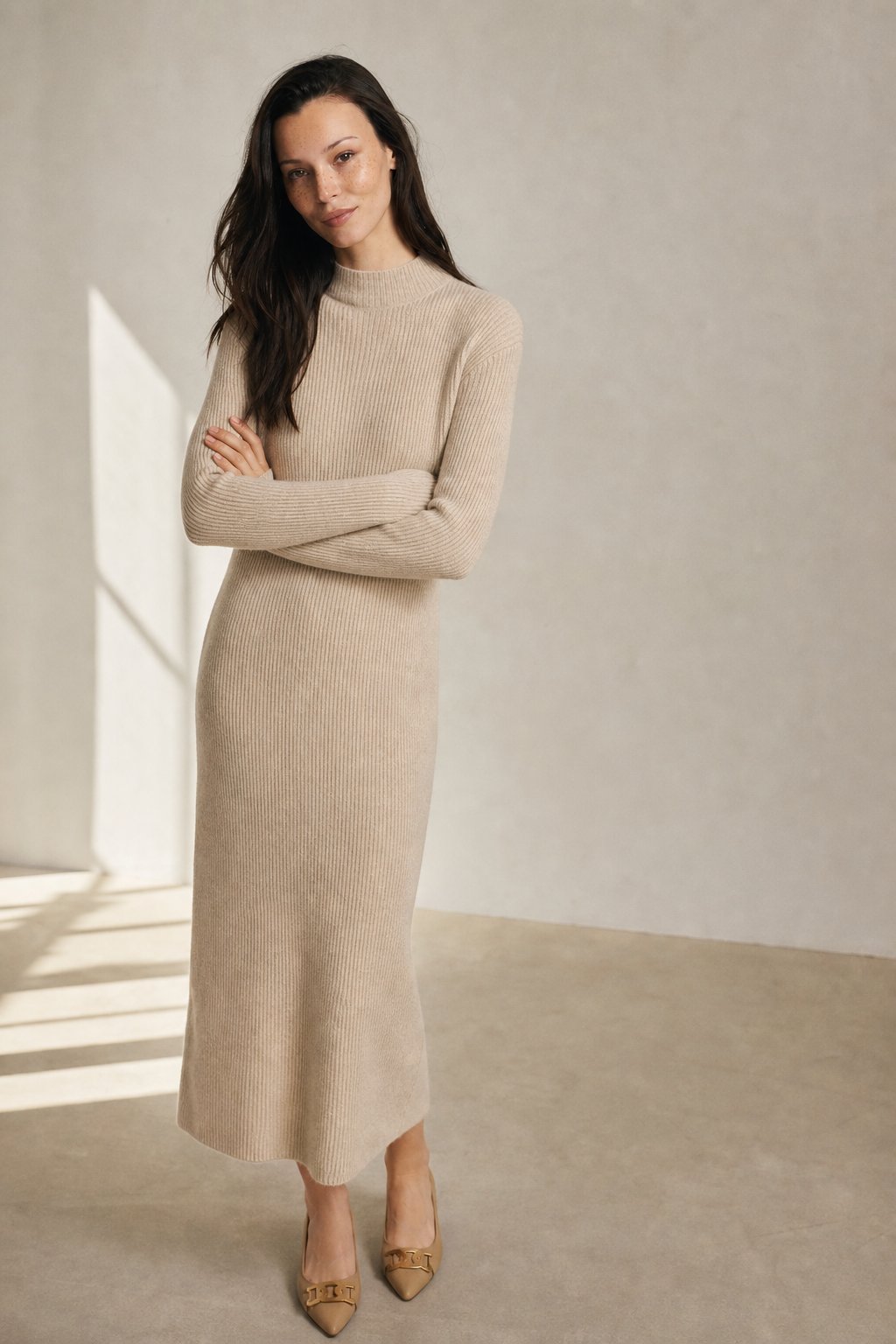 Aurora Wool Dress — Beige, banana_republic product shot