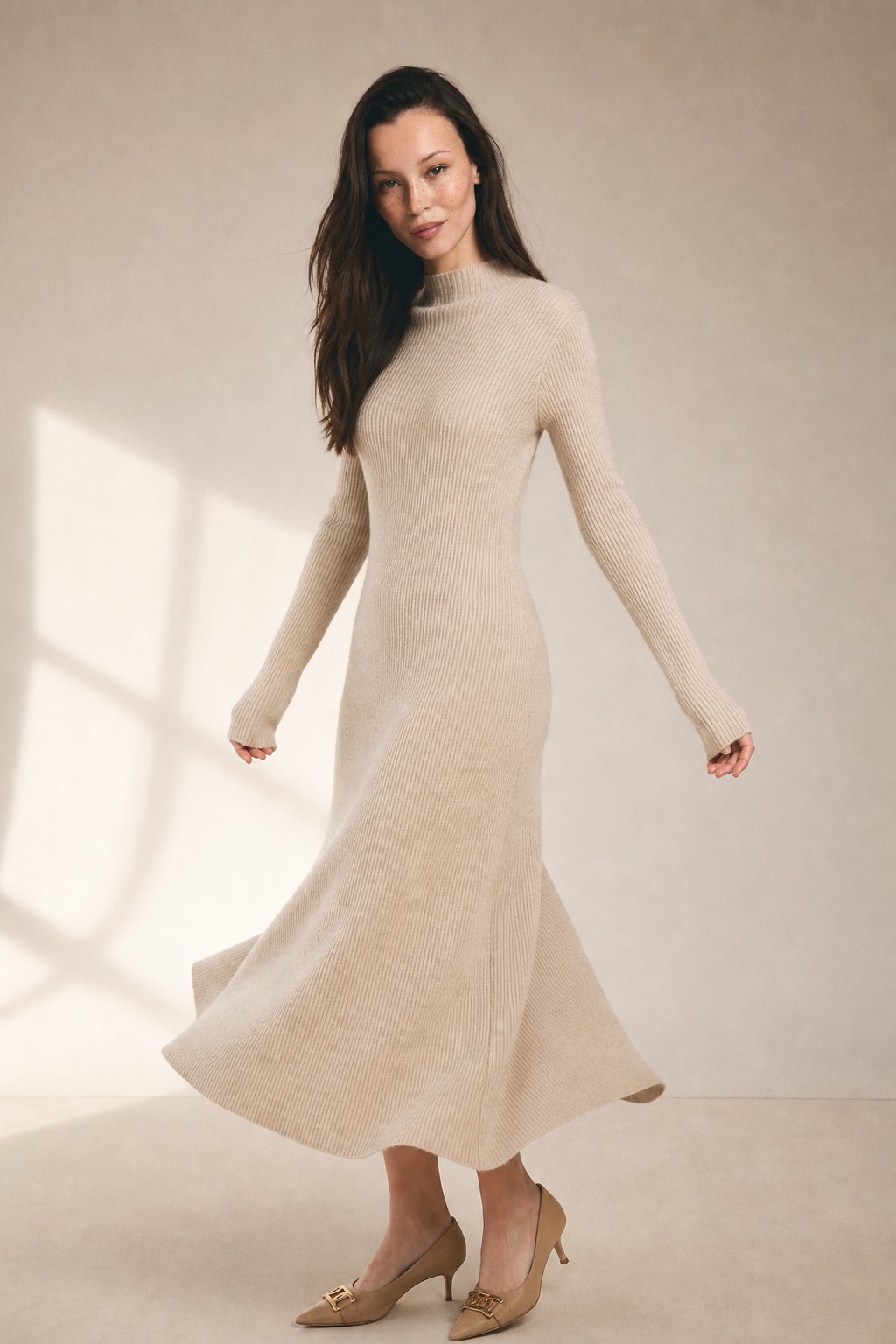 Aurora Wool Dress — Beige, banana_republic product shot
