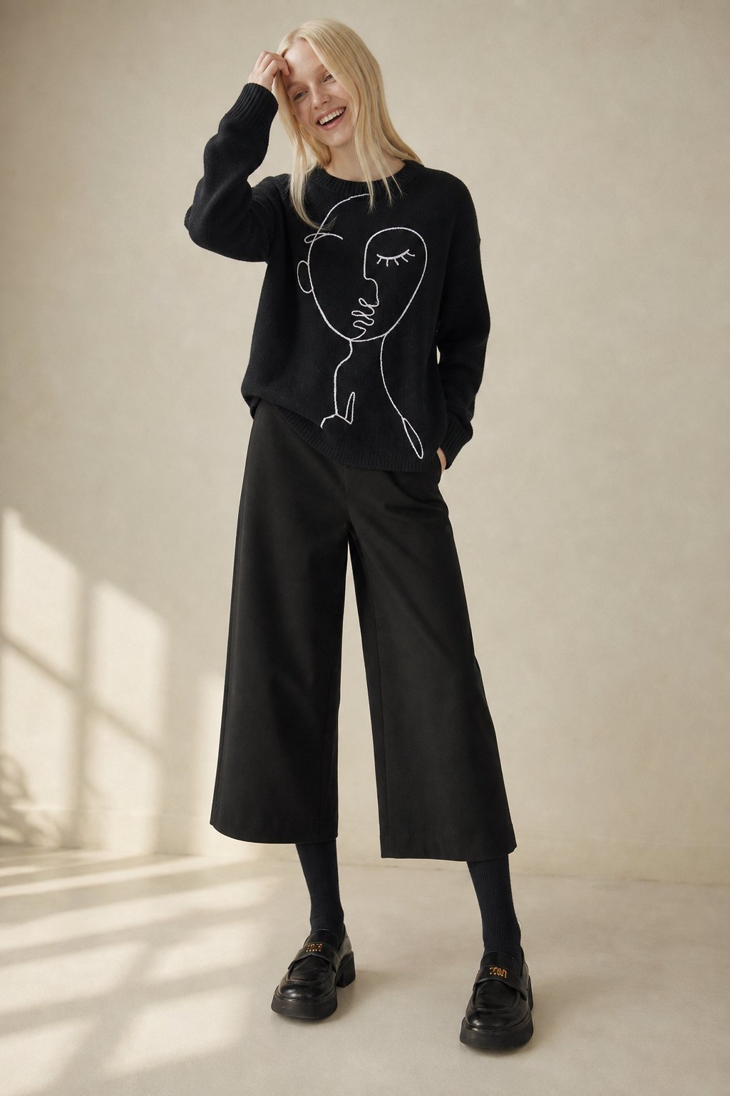 Autumn Woolen Wide Leg Pants — Black, banana_republic product shot
