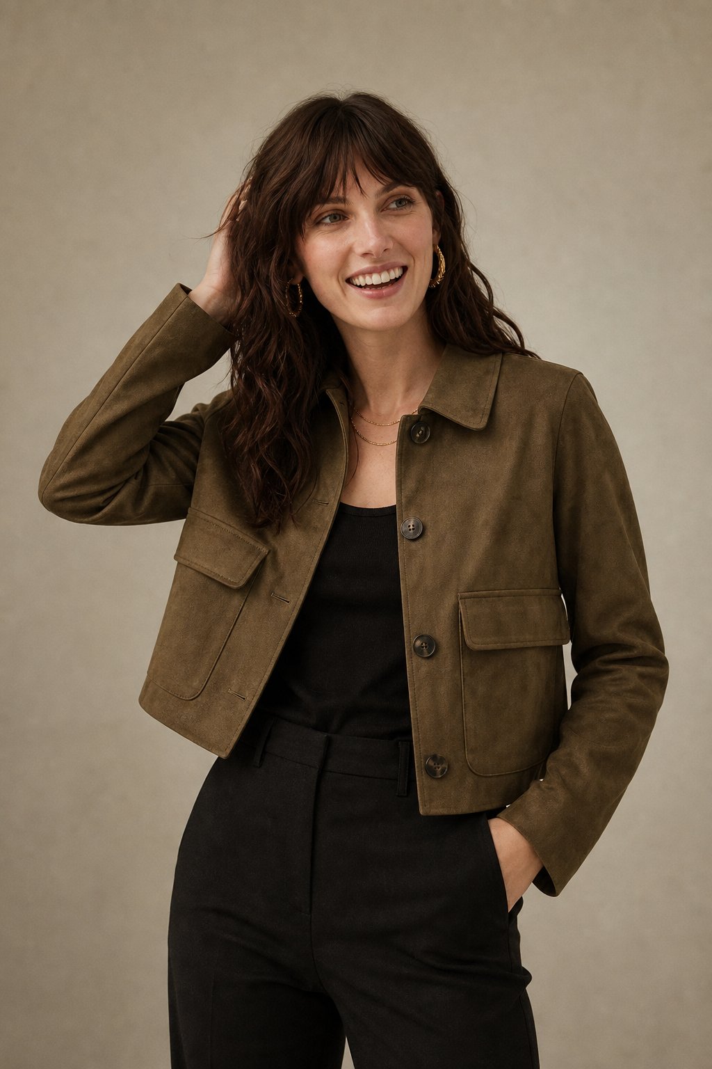 Avery Suede Cropped Jacket — Brown, banana_republic product shot