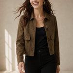 Avery Suede Cropped Jacket — Brown, banana_republic product shot
