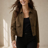 Avery Suede Cropped Jacket — Brown, banana_republic product shot