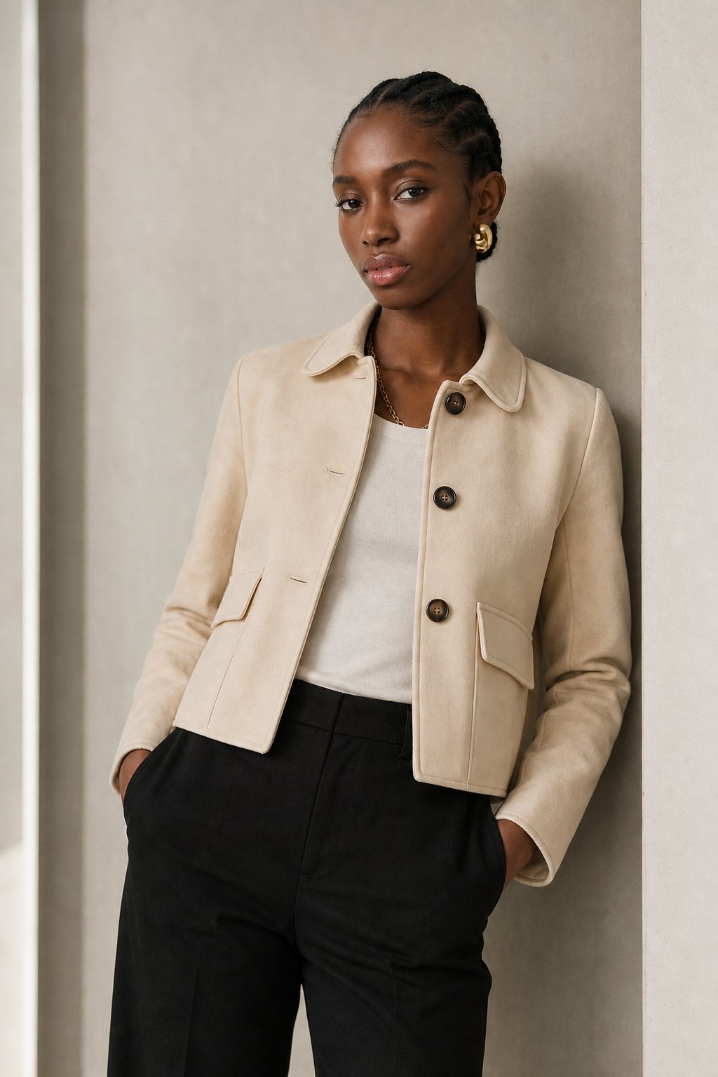 Avery Suede Cropped Jacket — Beige, banana_republic product shot