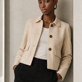 Avery Suede Cropped Jacket — Beige, banana_republic product shot