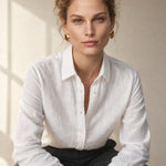 Bellano Linen Blouse — White, studio product shot