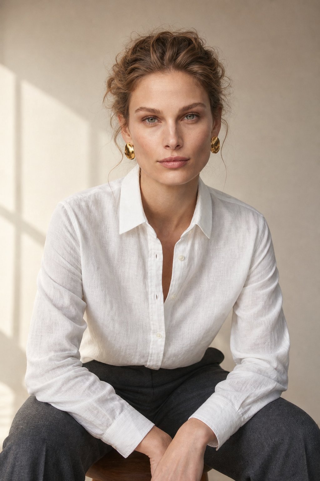 Bellano Linen Blouse — White, studio product shot