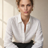 Bellano Linen Blouse — White, studio product shot