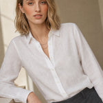 Bellano Linen Blouse — White, studio product shot