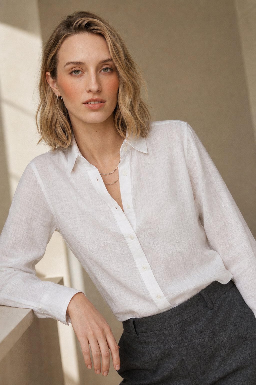 Bellano Linen Blouse — White, studio product shot