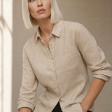 Bellano Linen Blouse — Beige, studio product shot