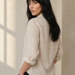 Bellano Linen Blouse — Beige, studio product shot