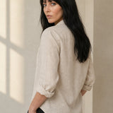 Bellano Linen Blouse — Beige, studio product shot