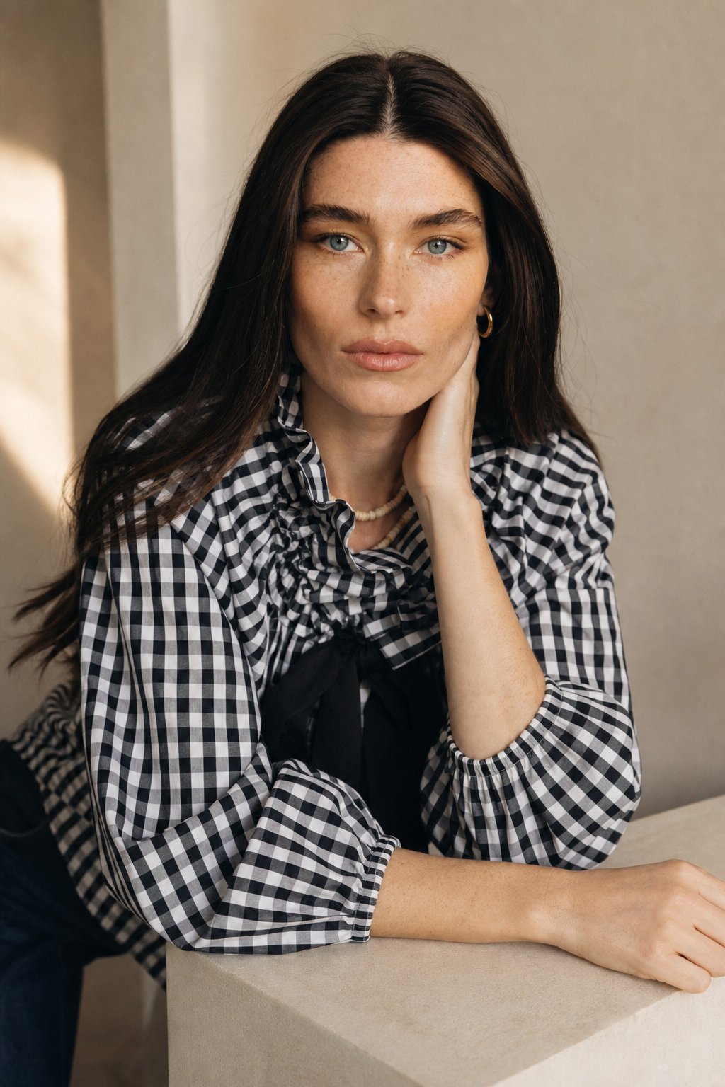 Bellarine Puffed Cotton Blouse — Checkered, banana_republic product shot