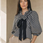 Bellarine Puffed Cotton Blouse — Checkered, banana_republic product shot