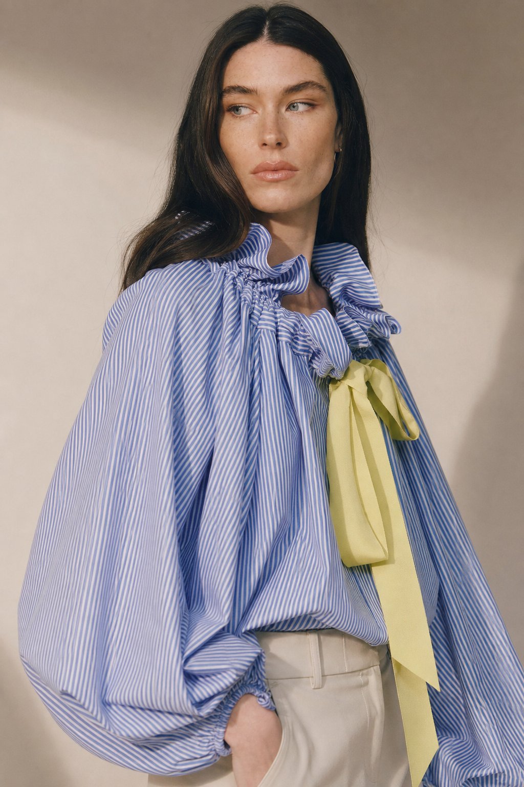 Bellarine Puffed Cotton Blouse — Sky, banana_republic product shot